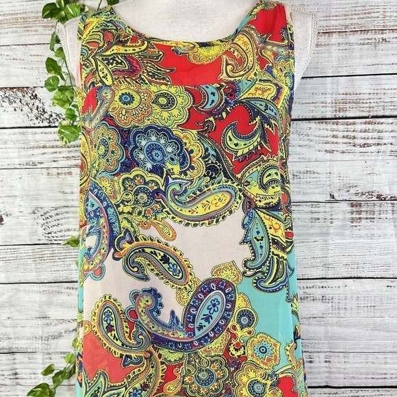 Robbie Bee Tunic Dress size 12 Pink Yellow Paisley Sheer A Line Lagenlook Boho - Picture 8 of 16
